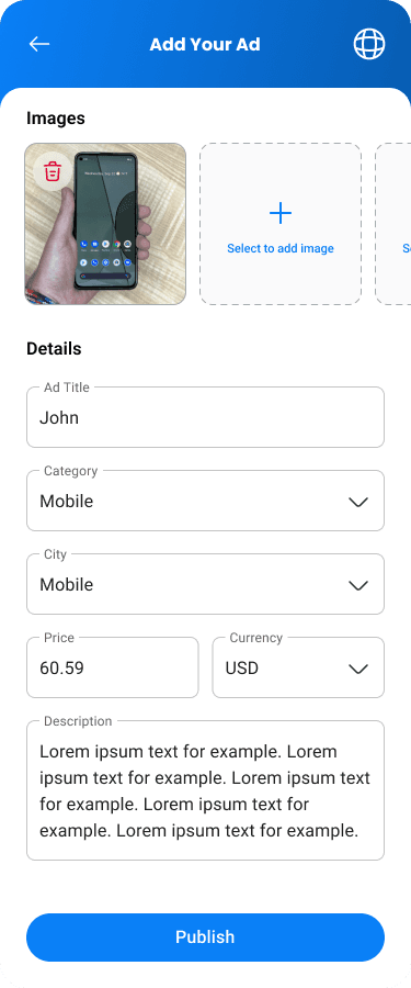 Biliyo listing creation form