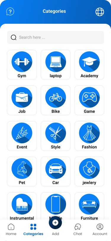 Biliyo categories screen