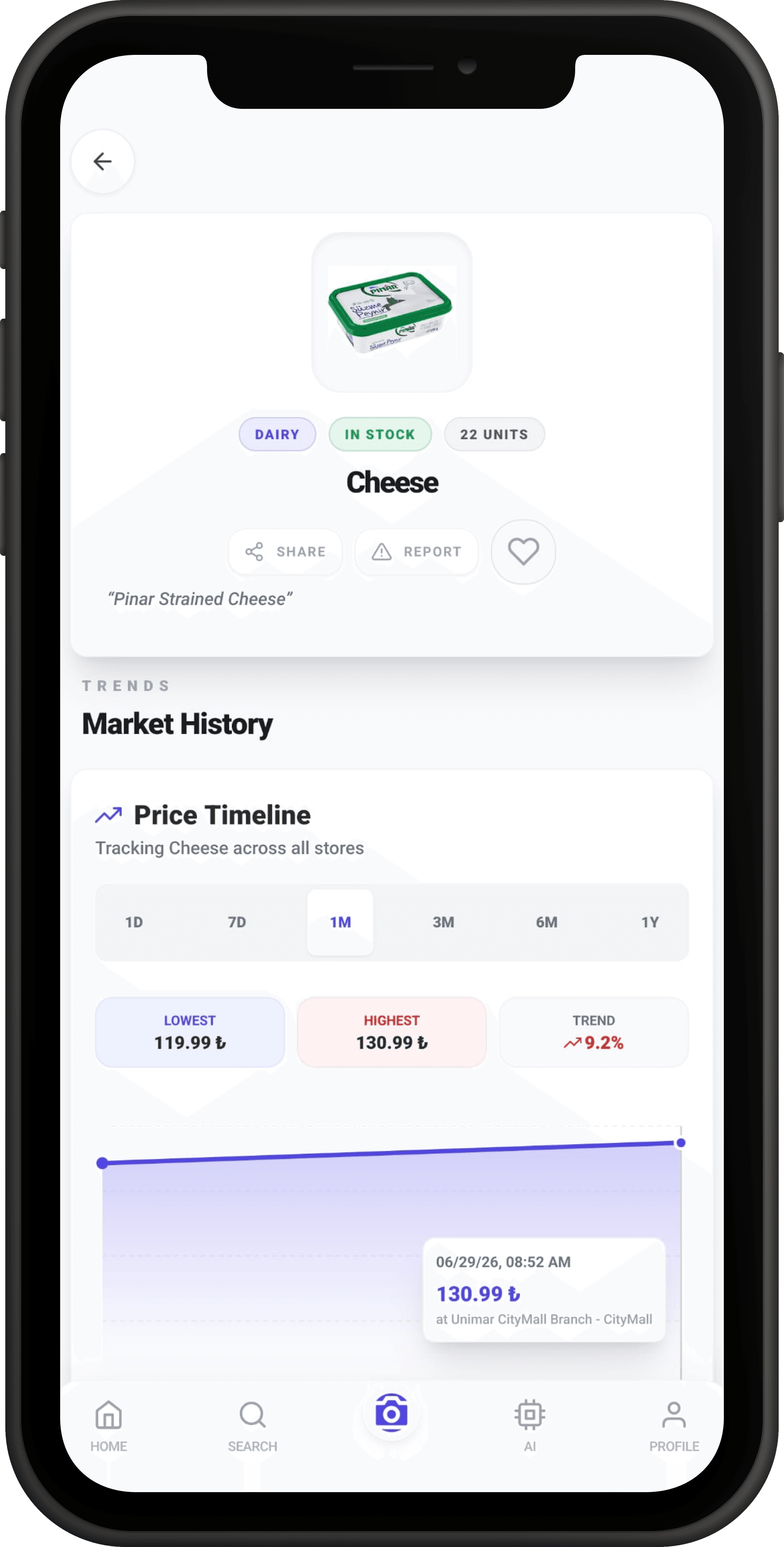 PriceMate product detail and price history